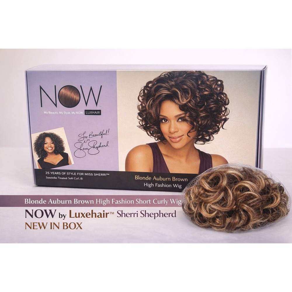 NOW by‎ Luxhair Sherri Shepherd Short Curly Lace Front Wig Blonde Auburn Brown